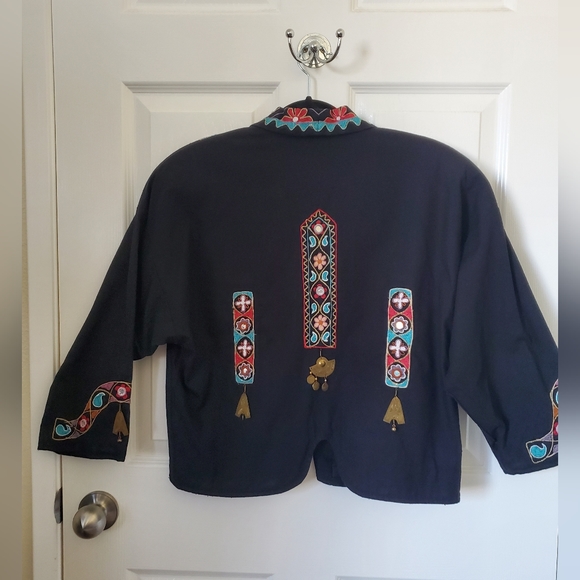 Embroidered Western Boho Black Crop Bolero Jacket Women's Size S/M - Picture 9 of 11